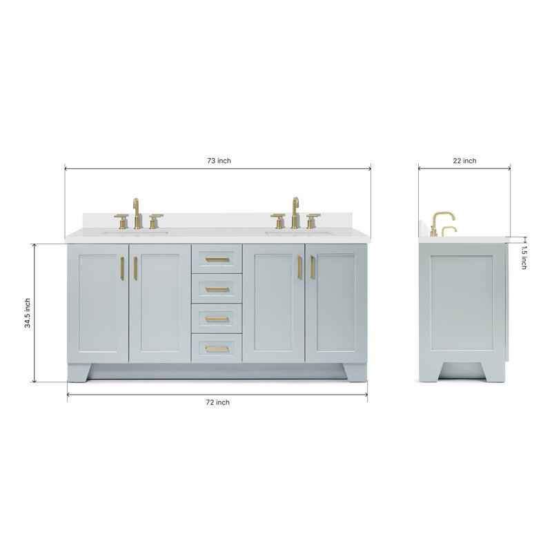 73 IN.  Single Bathroom Vanity, Gray, Rectangular,  White Quartz