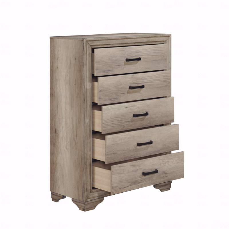 Commode de chambre à coucher 1 pièce avec 5 tiroirs et quincaillerie noire