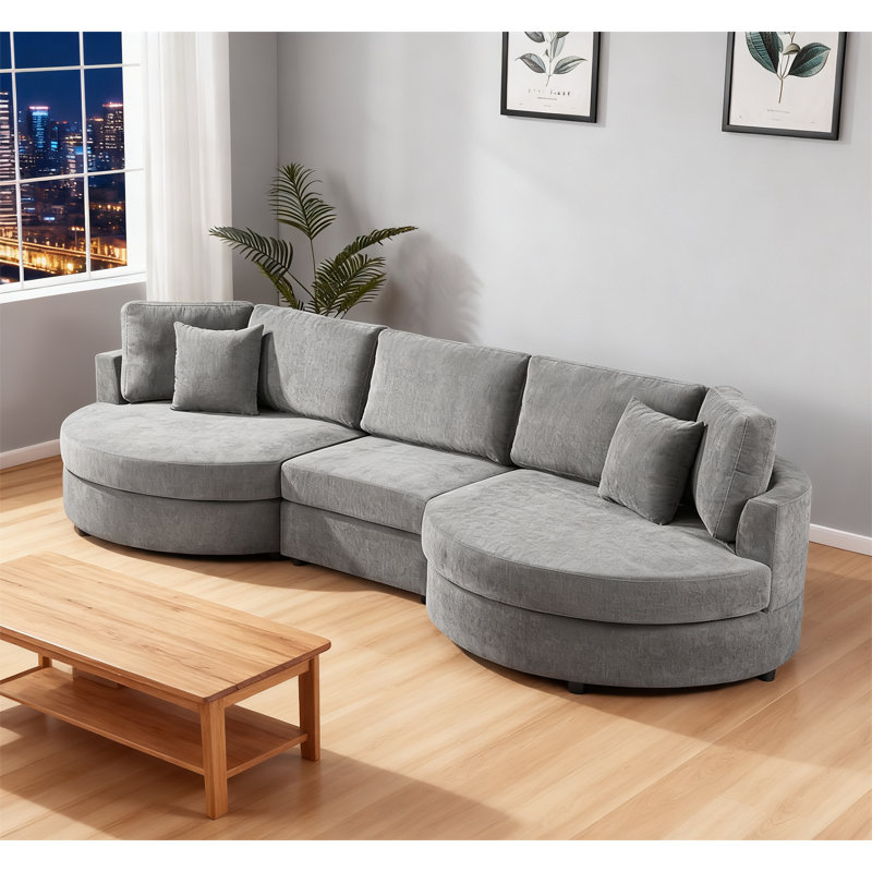 Canapé 3 places rembourré 129 "avec design incurvé, Gris foncé