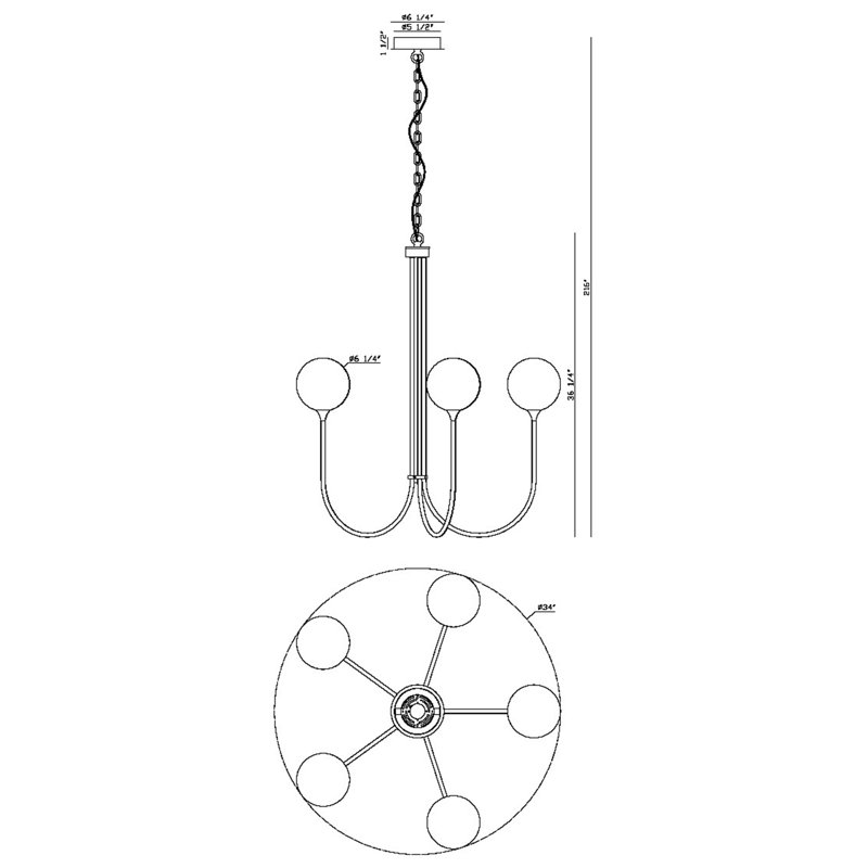 Iissa 5L 34" Chandelier, Black Smoke