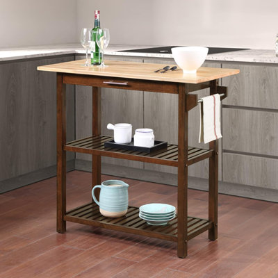 3-Tier Butcher Block Kitchen Island Cart With Drawer - 40" Modern Prep Station For Cooking, Serving & Storage by Lark Manor