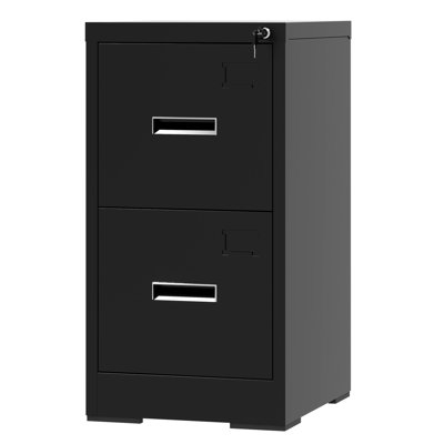 Black Metal Vertical File Cabinet With 2 Drawers, Lock, A4 Legal/Letter Size, Construction, Quiet Operation, Adjustable Hanging Rods, Label Frame For Quick Identification, Tilt Mechanism, Simple