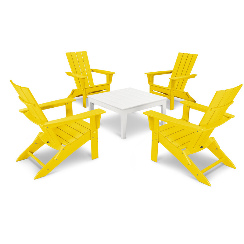POLYWOOD Quattro Folding Chair 5-Piece Conversation Set, Lemon/White