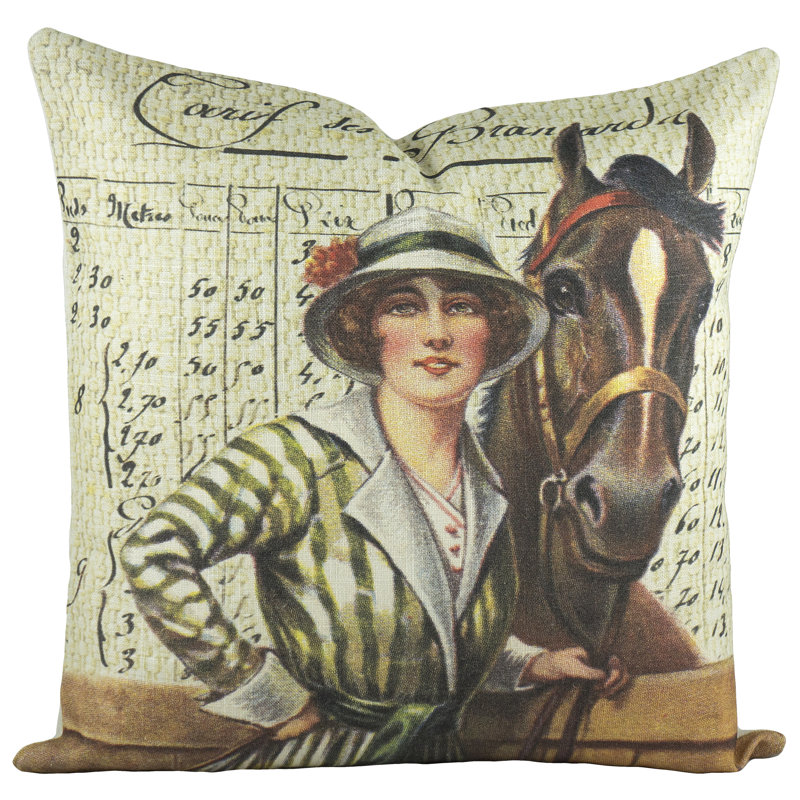 Horse Derby Cotton Throw Pillow