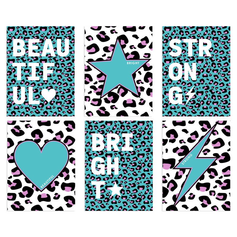 Leopard Pattern Bold Shapes - 3 Piece No Frame Print Set, 29.7cm H x 21cm W x 0.4cm D, Multicoloured Turquoise