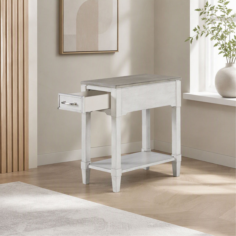 Table d'appoint avec tiroir et tablette ouverte – fini délavé, 24" H x 11.75" W x 22" D