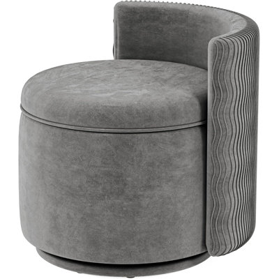 360° Swivel Accent Chair With Storage, Vanity Stool With Back, Velvet Storage Ottoman, Upholstered Round Barrel Vanity Chair For Living Room, Makeup Room, Bedroom