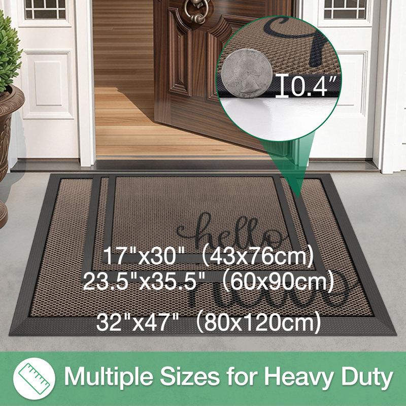 Tapis d'entrée extérieur 32 x 47 po, paillasson antidérapant en caoutchouc durable, tapis à profil bas facile à nettoyer pour le porche de la porte d'entrée arrière, Hello
