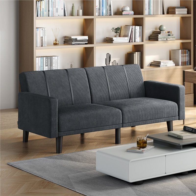 Causeuse convertible à accoudoirs carrés 63 pouces avec accoudoirs carrés et ports USB, gris foncé, Gris foncé