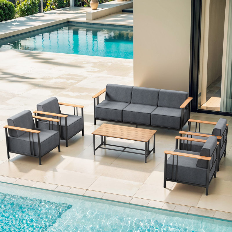 Timberloft 5-Person Outdoor Patio Conversation Set With Sofa Coffee Table Chairs And 10" Thick Cushions, Gray, Black