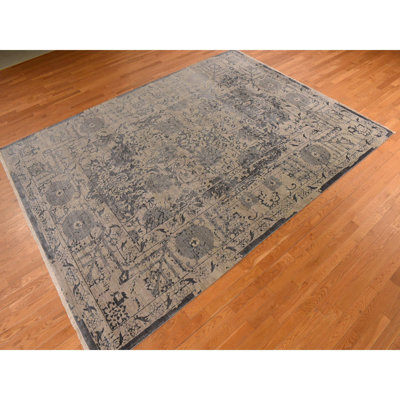 Tapis oriental en laine et en soie de couleur brun clair 9 pi 1 po x 12 pi 0 po