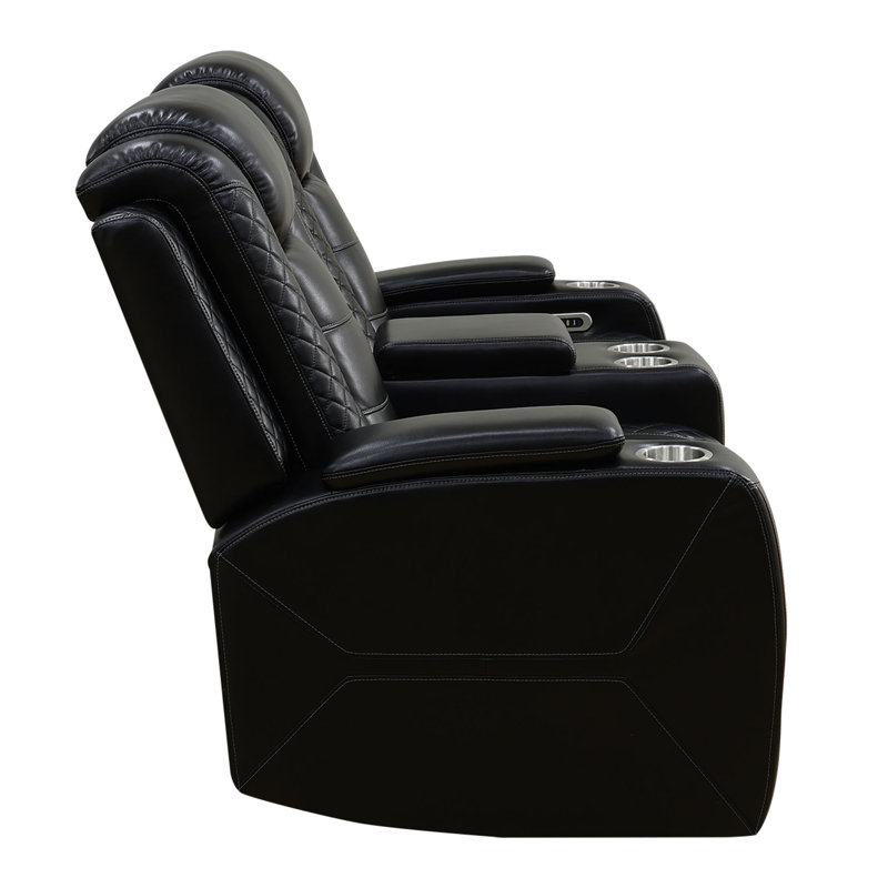72" Breathing Leather Living Room Loveseat With Storage Armrest And Blue LED Lights, Black