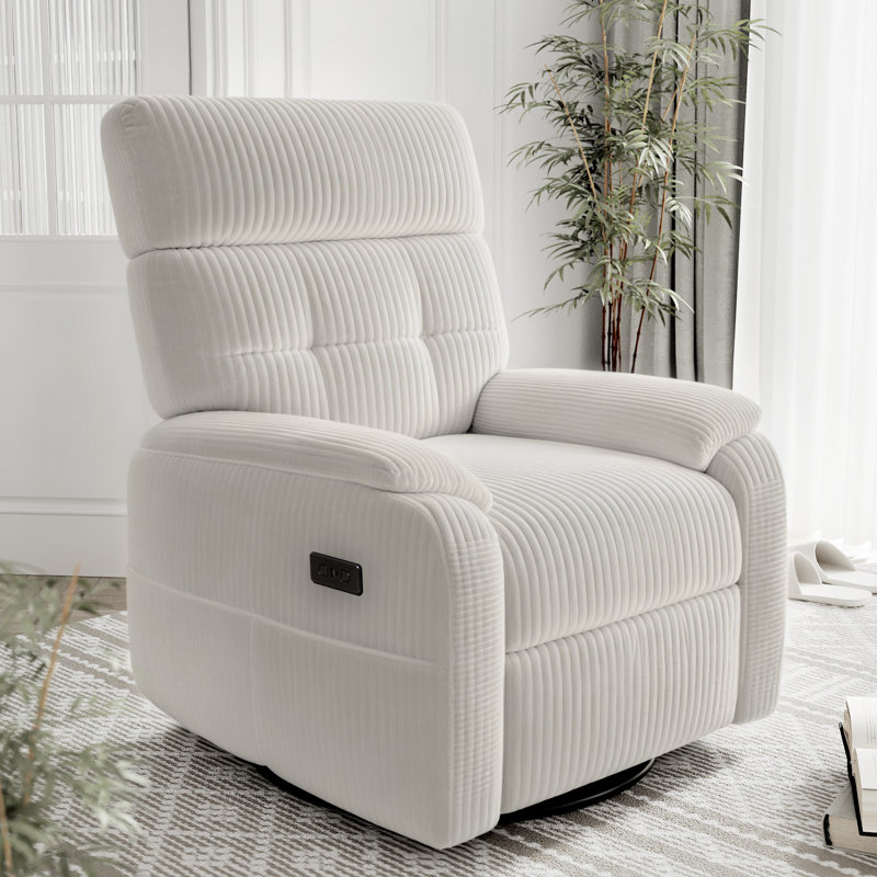 Fauteuil inclinable électrique rembourré avec pivot et fauteuil oscillant, Blanc