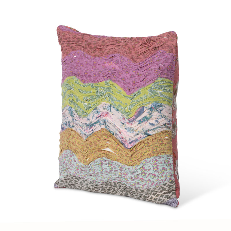Cotton Throw Pillow, Multicolor Pink, Chevron, Polyester