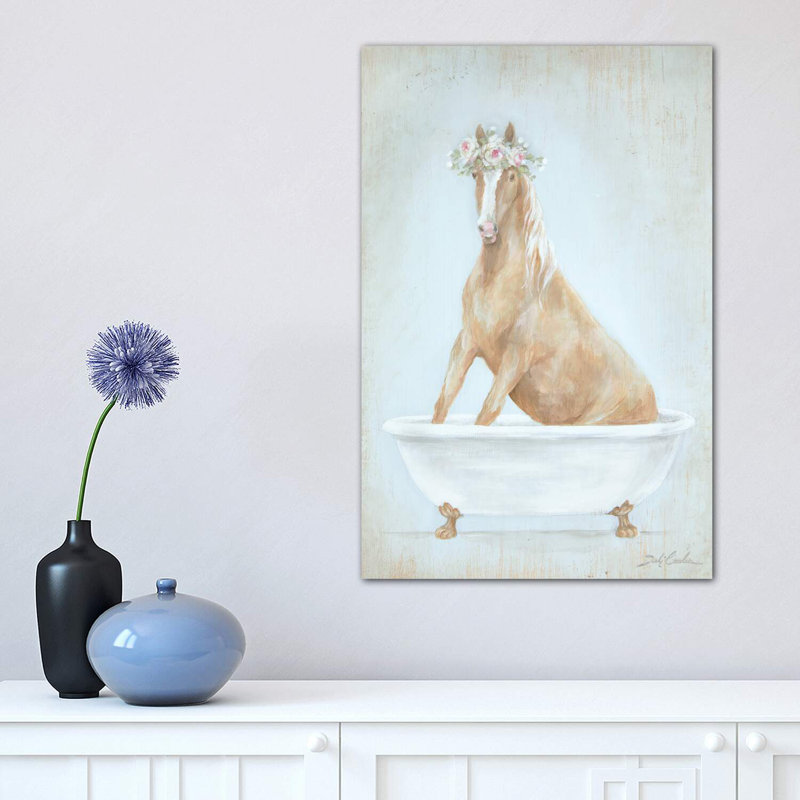 Cheval dans une baignoire - impression d'un cadre photo, H 12 po x l 8 po x P 0,75 po, Toile tendue