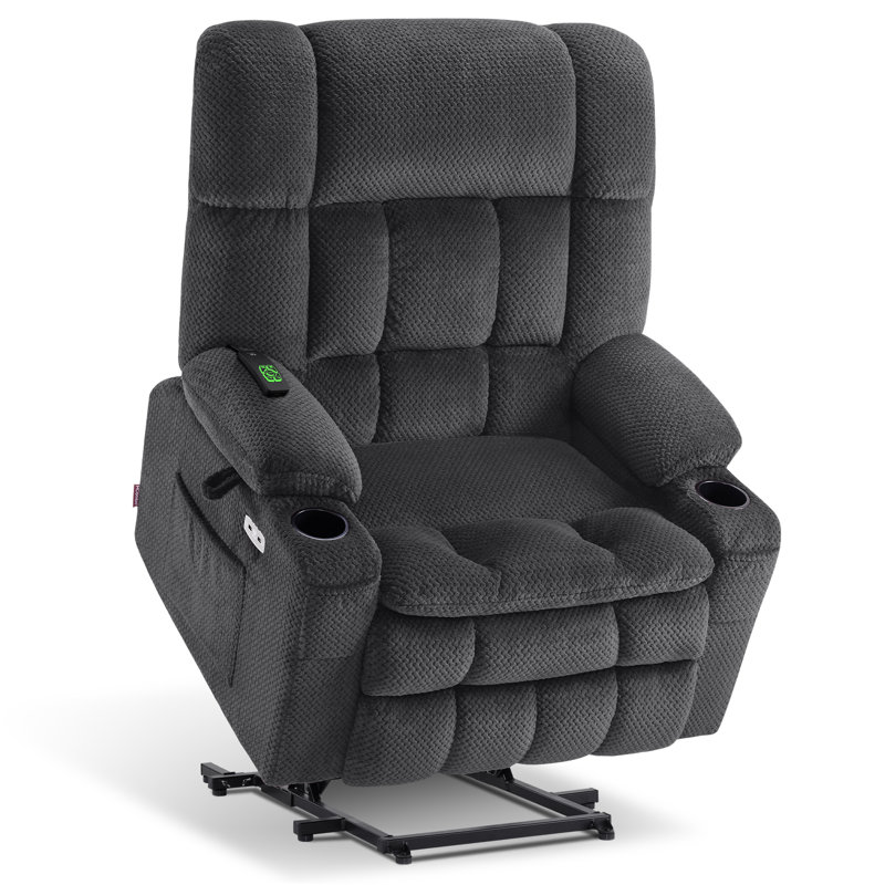 27'' W Dual Motor Power Lift Recliner Infinite Position With Heat And Massage, Fabric, Dark Gray