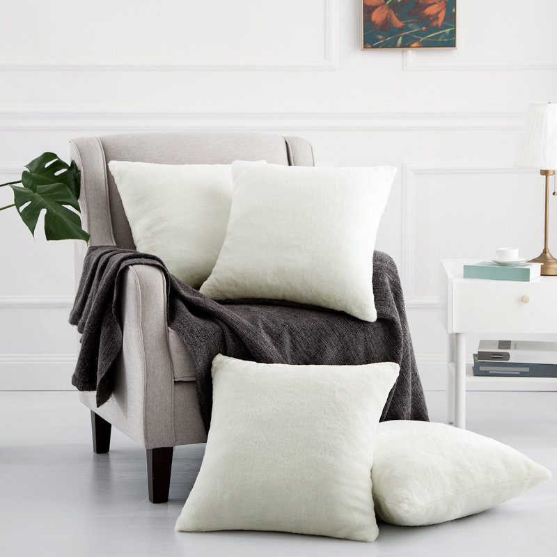 Rabbit Faux Fur Pillow Cover, Antique White