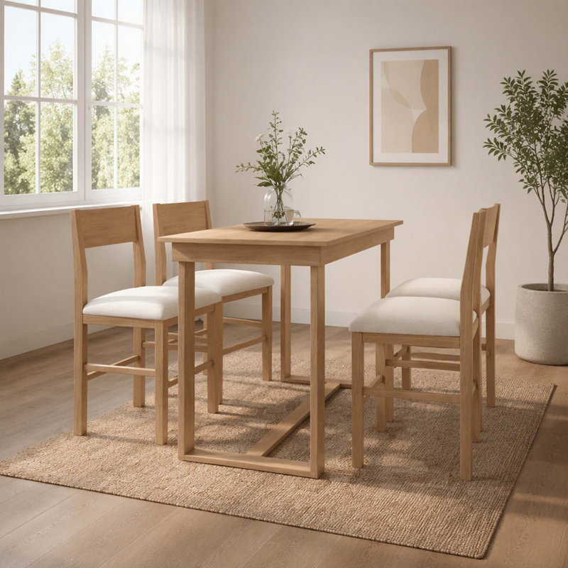 Ensemble de salle à manger 5 pièces de style ferme, comprenant 1 table rectangulaire et 4 chaises, idéal pour les petits espaces, fini naturel