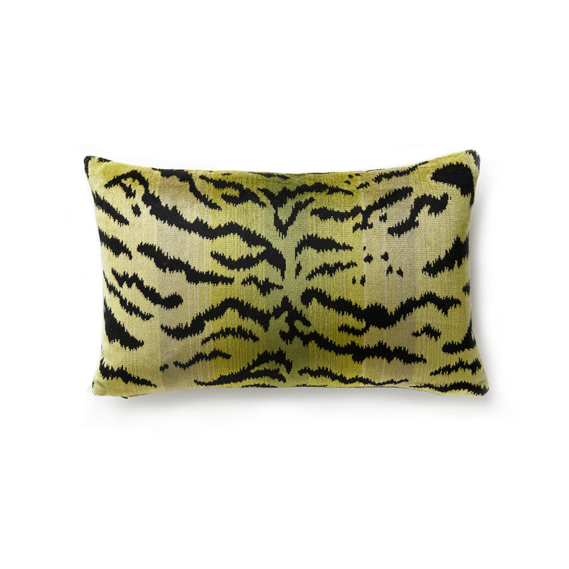 Wild Glamour Silk Animal Print Pillow Cover & Insert, 14" H x 22" W x 1" D, Green/Black