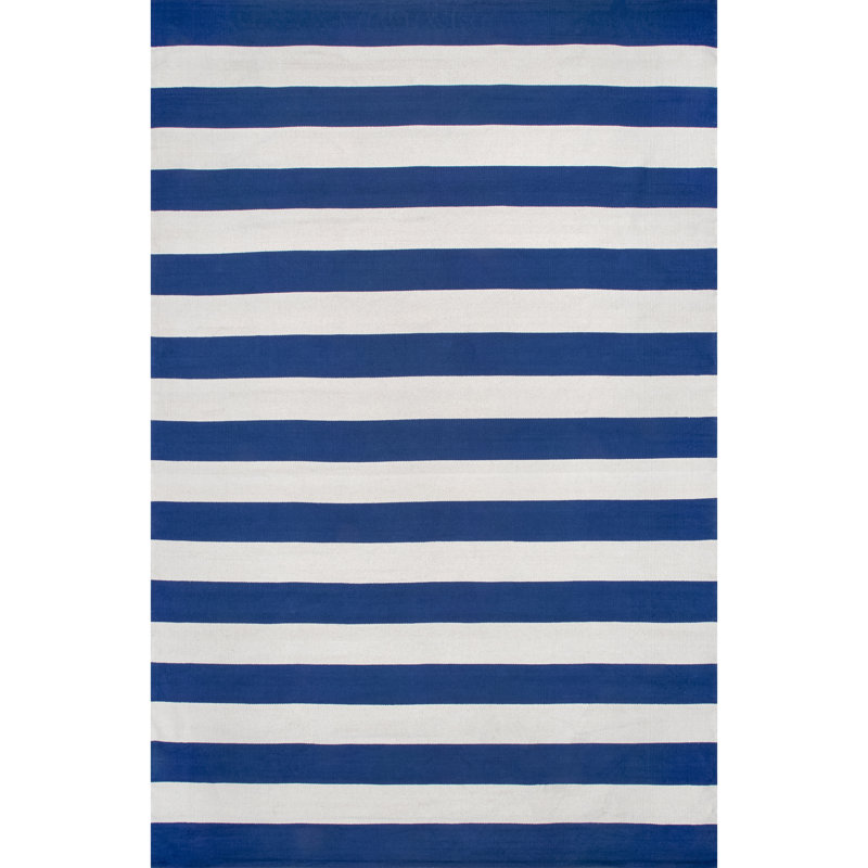 Tapis bleu / blanc en coton Massengale, Rectangle 3 pi x 5 pi