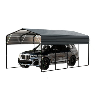 Heavy Duty 11X19 Ft Carport With Galvanized Steel Roof And Black Frame, Half - Circle, Good For Garden Car Shelter Metal Frame Roof, American Design, Ample Storage In