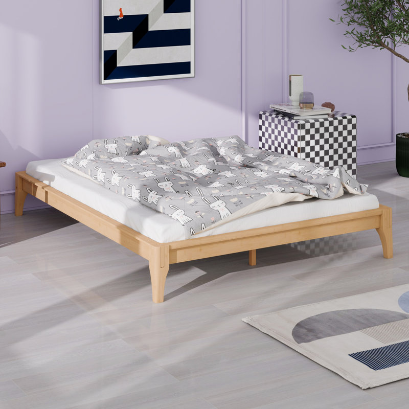 Solid Dry Bamboo Wood Platform Bed Frame, With Wood Slat Support, Natural