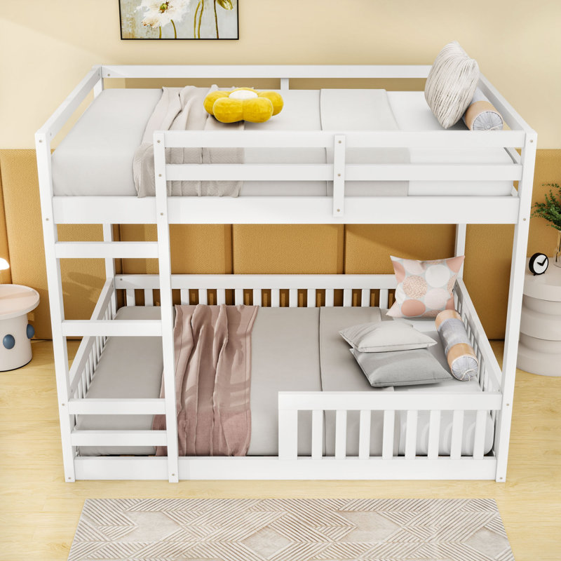 Lit superposé double en bois avec échelle, Blanc