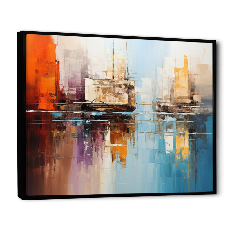 Teal Canal Abstract Reflections Bold - impression, H 24 po x l 32 po x P 1 po, Cadre flottant noir