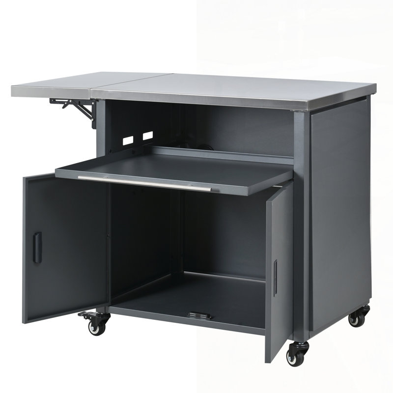 Chariot de barbecue pliable avec station de préparation pour l'extérieur avec support à déchets, plateau pliable et grand espace de rangement
