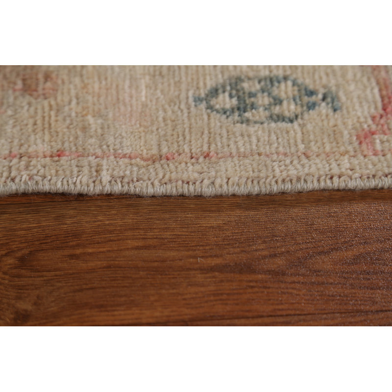 Tapis corail en laine noué à la main de conception unique 3 pi 10 po x 4 pi 9 po New Age
