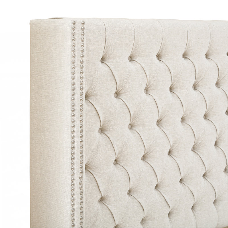 Tête de lit tapissier crème, Crème, crème, Très grand lit