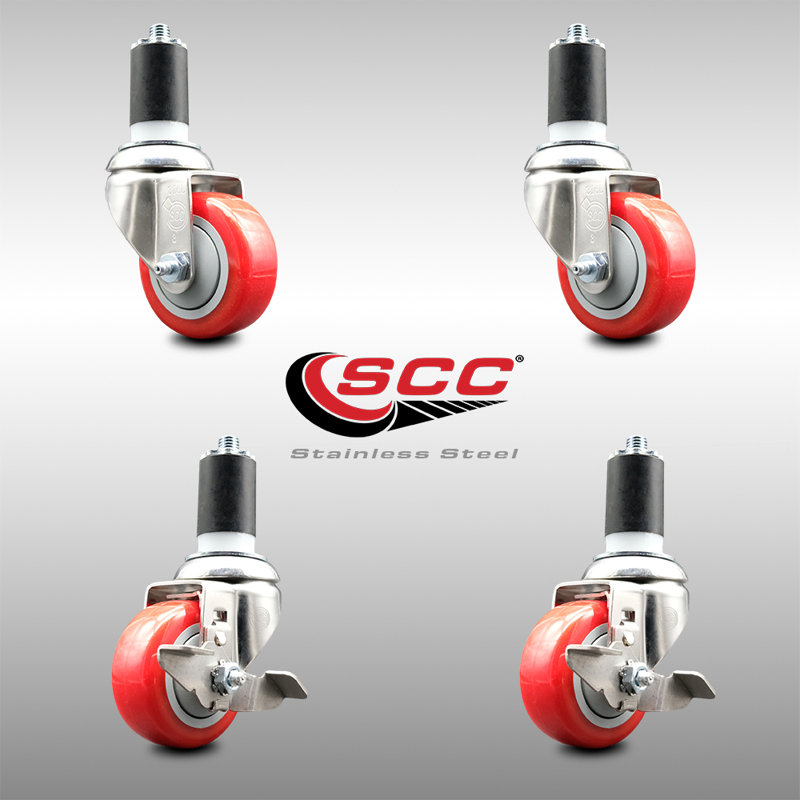 Ensemble de roulettes extensibles en polyéthylène pivotant 3 1/2 pouces 3 pouces et 1 1/2 pouces SCC, Rouge