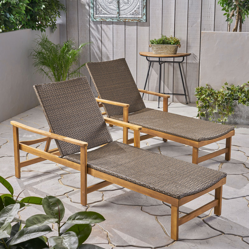 Amanraj Outdoor Wicker Chaise Lounge Set, Natural/Unfinished Frame / Mix Mocha Cushion