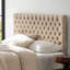 Tête de lit pour grand lit en tissu beige avec coutures en losange capitonnées, structure en bois massif réglable et pieds en métal-1056400168