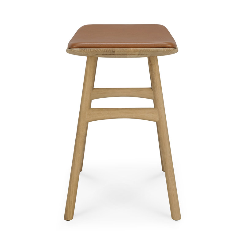 Osso Upholstered Stool with Solid Wood Frame, Varnished Oak/Brown
