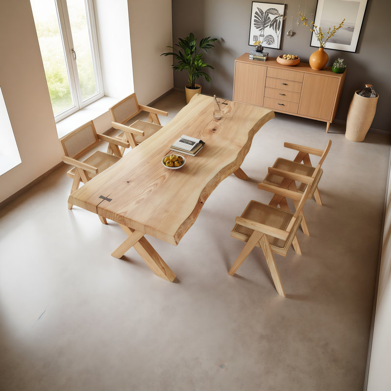 Table de salle à manger en bois massif Free Form Burlywood, H 29,5 po x L 86,6 po x l 31,5 po