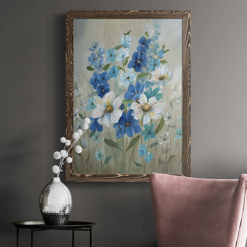 " Blue Garden II ", 37.5" H x 27.5" W x 1" D, Walnut Framed