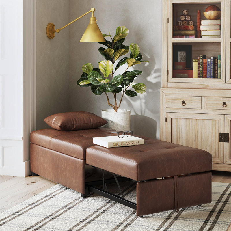 Hulse 3-in-1 Vegan Leather Convertible Armchair, Brun