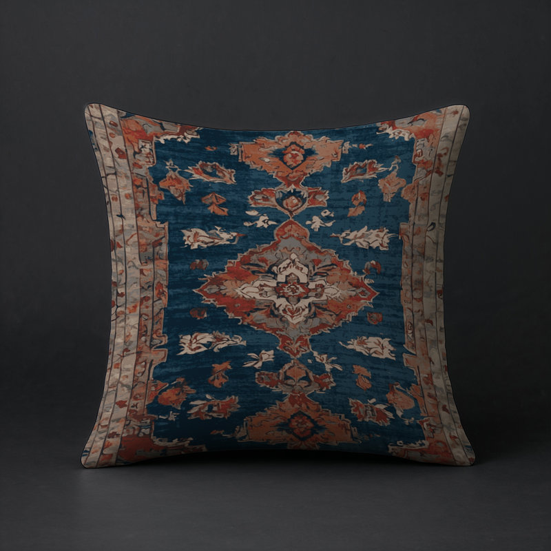 Coussin décoratif intérieur et extérieur Modern, Carré 16 po, Bleu foncé / damassé bleu marine