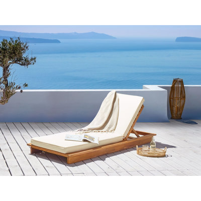 Almasi 190cm Long Reclining Acacia Single Chaise with Cushions