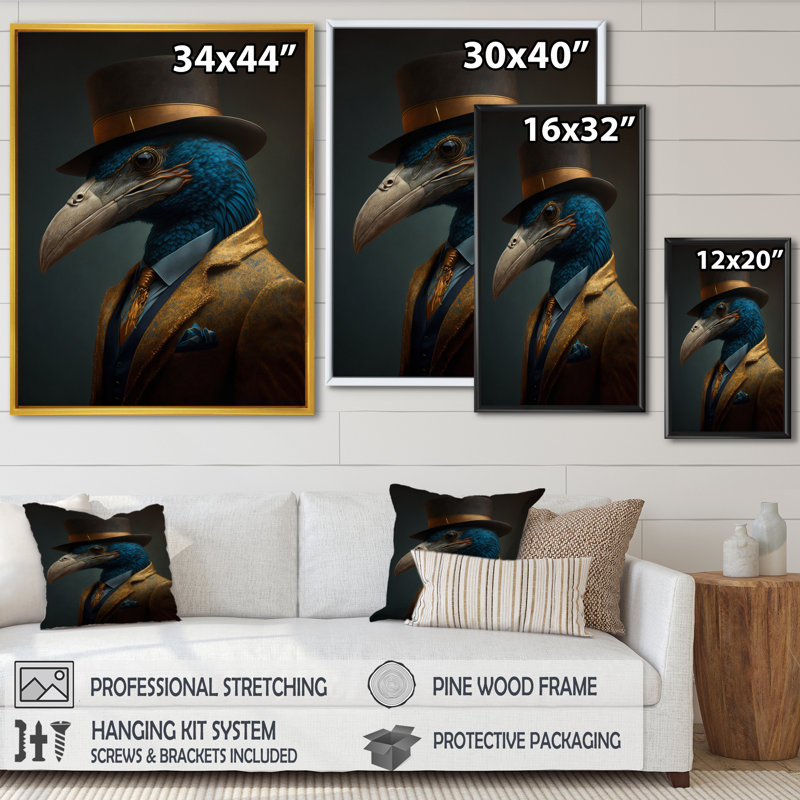Mafia Eagle - Impression sur toile, H 40 po x l 30 po x P 1,5 po, Cadre flottant doré