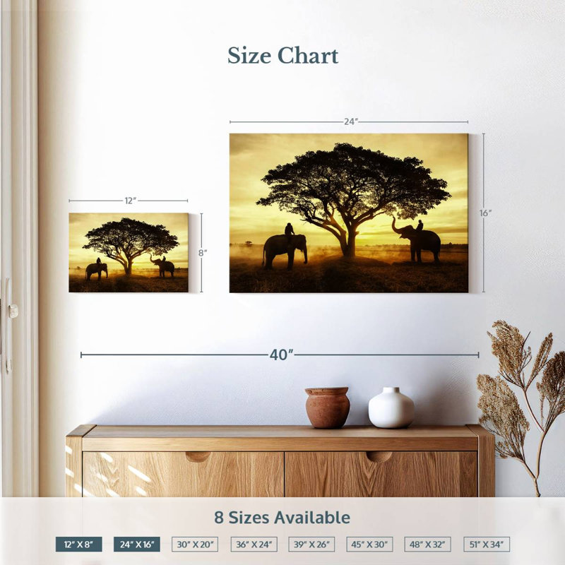Silhouette d'un couple d'éléphants Brampt, H 16 po x l 24 po
