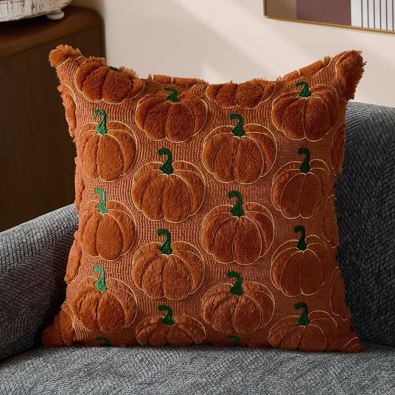 Fall Pillow Covers 18X18 Set Of 2 Fall Decorations Pumpkin Throw Pillow Cases Soft Plush Faux Fur Wool Couch Cushion Case For Sofa Living Room Home Decor Ptk046A18