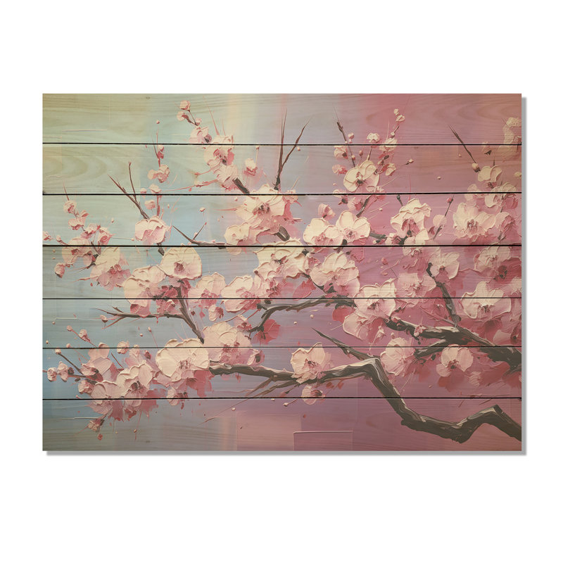 «Pink Whispering Cherry Blossoms I - Fleurs sur bois», H 10 po x l 20 po x P 0,78 po