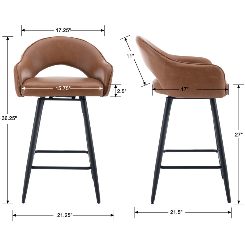 Swivel Bar Stools 27'' Counter Stools Faux Leather Counter Height Bra Stools Chairs for Kitchen Island, Brown