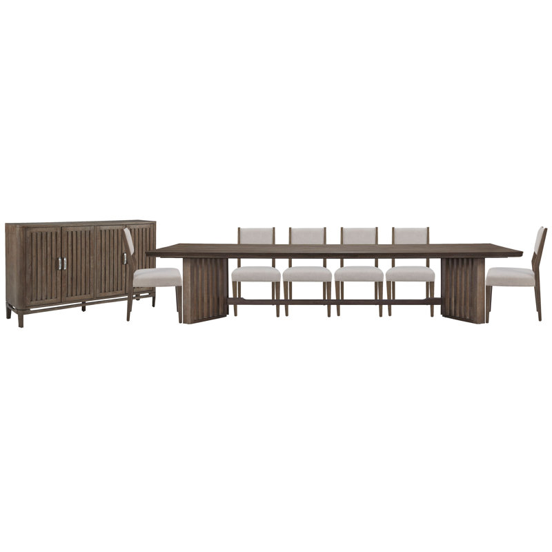 Table de salle à manger Trestle avec 6 chaises d'appoint et buffet, 8 pièces: table, 6 chaises, buffet