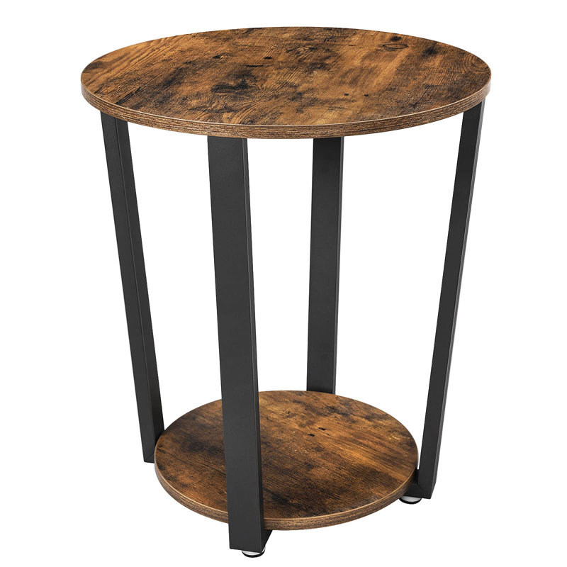 Rustic Brown and Black Round Wood Metal End Table