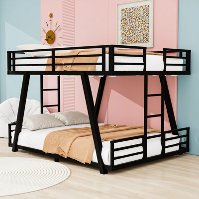 Metal Bunk Bed with Ladders and Guardrails