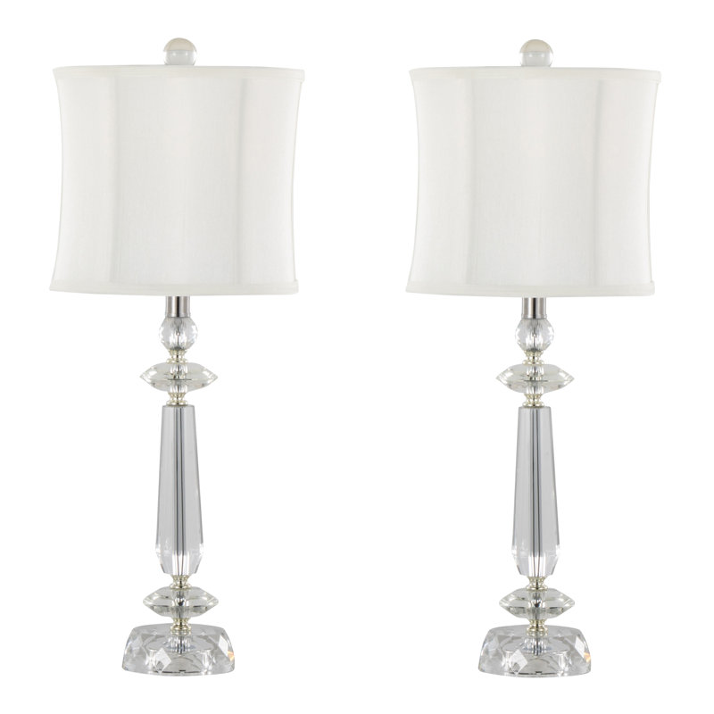 Ensemble de lampes de table en cristal transparent 25,5 po Rodrige, Blanc