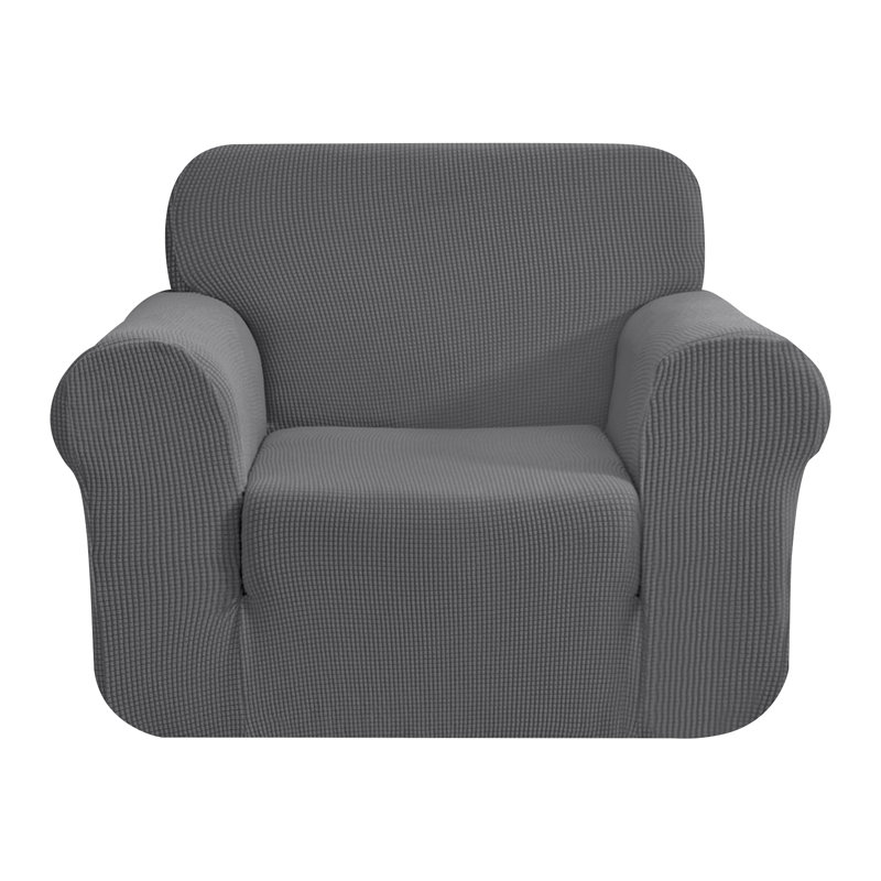 Jacquard Spandex Stretch Box Cushion Sofa Slipcover, Light Grey